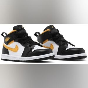 Jordan Kids Air Jordan 1 Mid TD 'Black University GoldBlack Sneakers Size 8C US